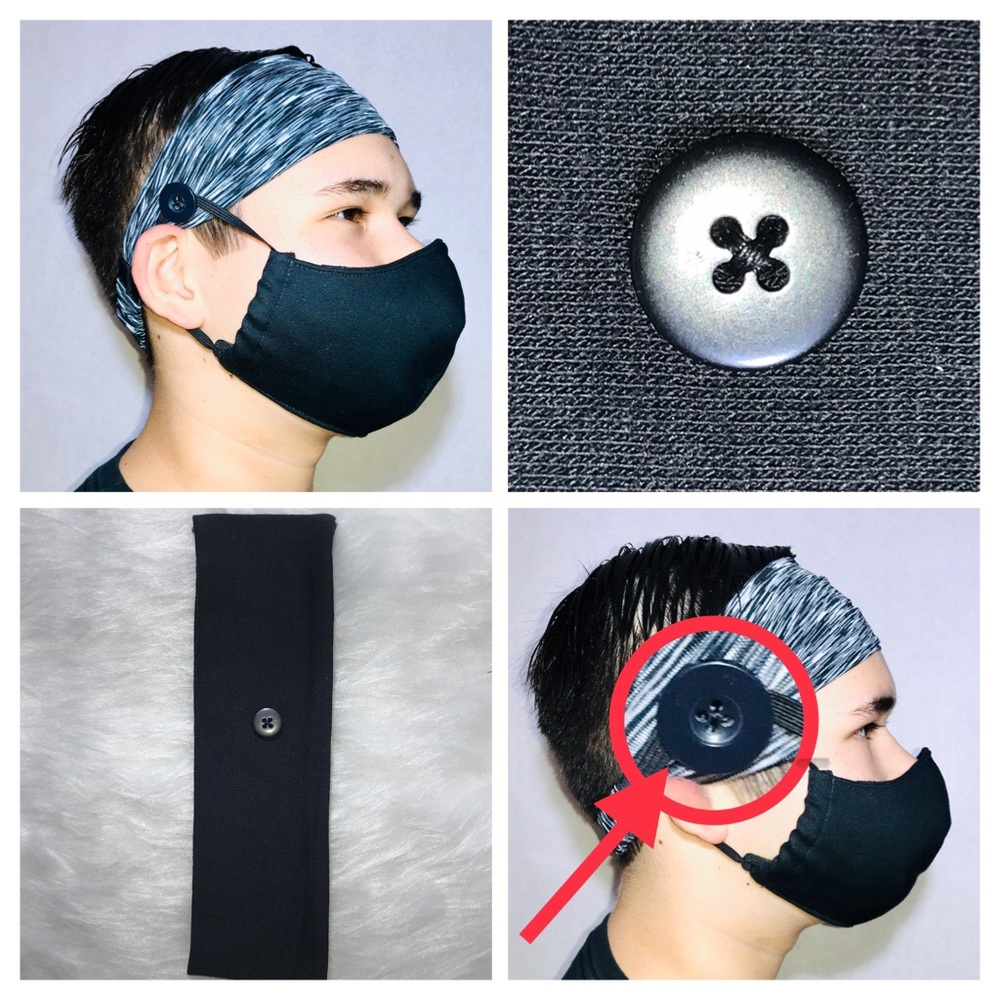 ❤️ Black Headband with Buttons for Face Masks! ❤️